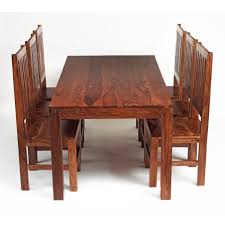 6 Seater Dining Set Rectangular Table Honey Wood Finish Chair Wooden Furniture