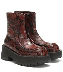 Snake Effect Leather Ankle Boots