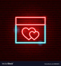 Love Calendar Neon Sign Vector Image On Vectorstock In 2020 Neon Signs Neon Calendar