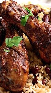 Jamaican Jerk Chicken Drumsticks With Caribbean Rice With Peas Beans Recipe Jamaican Recipes Jamaican Dishes Recipes