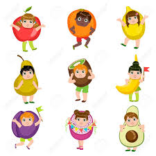 Drawing for kids helps them develop the freedom to express and communicate their ideas freely, especially for kids who are still learning words to express themselves. Kids Dressed As Fruits Set Of Colorful Simple Design Vector Drawings Royalty Free Cliparts Vectors And Stock Illustration Image 56858506