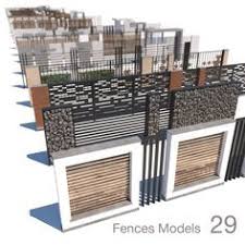 Modern Fence Collection 3d Model In 2020 House Fence Design Compound Wall Design Modern Fence