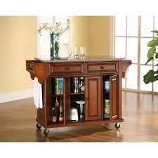 Crosley Full Size Cherry Kitchen Cart With Granite Top Kf30003ech The Home Depot Kitchen Cart Rolling Kitchen Island Granite Tops