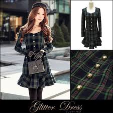 ワンピース 送料無料 チェック柄レース金ボタンフリル長袖付きaラインミニワンピース グリーン緑お嬢様大人女優レディース glitterdress グリッタードレス d16ddr080 グリッタードレス ワンピース 女性のファッション