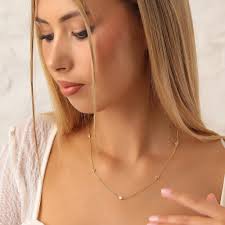 14K Diamond Chain Necklace, Gold Diamond Station Necklace, Dainty  Necklace,gift for Her, Birthday Gift