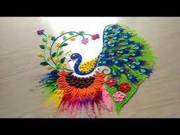 Very Innovative And Awesome Peacock Rangoli Design Unique Peacock Rangoli Designs By Jyoti Rathod Peacock Rangoli Rangoli Designs Easy Rangoli Designs Diwali