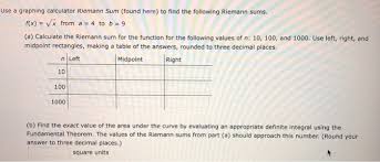 Solved Use A Graphing Calculator Riemann Sum Found Here Chegg Com