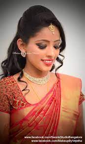 Close Up Of Akhilas Bridal Makeover For Her Reception Makeup And Hairstyle By Vejetha For Swa Indian Bridal Hairstyles Saree Hairstyles Indian Bride Hairstyle