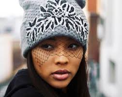 Embellished Knit Beanie With Birdcage Veil
