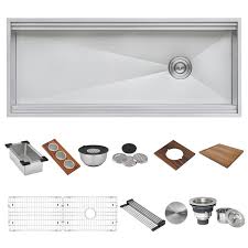 The rubber pads will act as sound dampeners, but they will also protect the cabinet from condensation and absorb the vibrations made by the waste disposal. Ruvati Rvh9333 Dual Tier 45 X 20 Inch Workstation Two Tiered Ledge Apron Front 16 Gauge