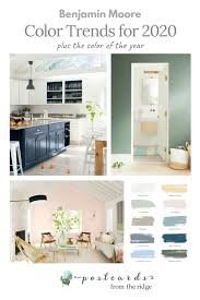 Benjamin moore s ozark shadows ac 26 was used on the walls and the yellow kitchen island was painted in benjamin moore goldfield 292. Benjamin Moore Color Trends 2020 Postcards From The Ridge