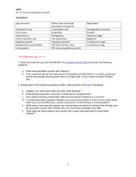 Apes Ch 9 Human Population Growth Vocabulary Age Structure