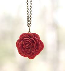 Red Crimson Peony Flower Cabochon Necklace Perfect For Bridesmaid Gifts Vintage Necklace Beautiful Necklaces Bridesmaid Gifts