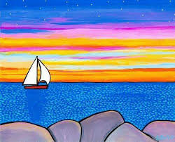 Barchetta Sul Mare Al Tramonto Disegni Di Paesaggi Disegno Di Barca Arte Del Paesaggio