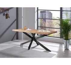 2 pieds rectangulaires acier plat creation tables basses. Table Pied Metal Plateau Bois En 180 Bronx 8025