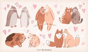 Baixar Vetor De Conjunto De Ilustracoes De Casais De Animais Para O Dia Dos Namorados