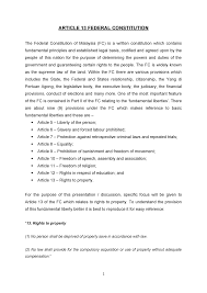 The federal court shall, to the exclusion of any other court noting that 'the power of parliament and of state legislatures in malaysia is limited by the constitution, and they cannot make any law they. Art 13 Fc Article 13 Federal Constitution Studocu