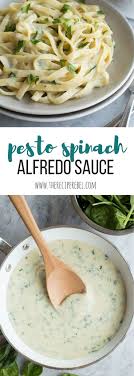 This Pesto Spinach Alfredo Sauce Is Light In Calories And Packed Full Of Flavor Better Than Plain Old Alfredo Sauce An Low Calorie Pasta Food Spinach Alfredo