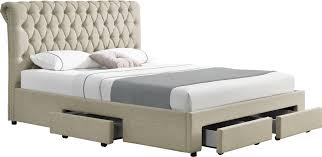 La tête de lit possède des étagères qui remplissent une fonction lit coffre madrigale haut de gamme avec tête de lit 160*200 cm 4x.l171 x h100 x p208 dimensions du couchage : Chambre Lit 160x200 Cm Design Avec 4 Tiroirs Et Tete De Lit Capitonnee En Simili Tissu Coloris Beige Comforium