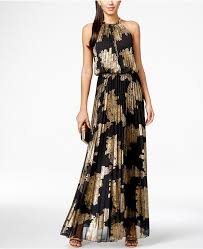 Msk Metallic Print Pleated Blouson Gown Maxi Dress Pleated Maxi Dress Review Dresses