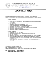 Contoh curriculum vitae ( cv ) / daftar riwayat hidup 2021. Lowongan Pekerjaan Di Pt Muria Pangan Jaya Makmur Polteka Mangunwijaya