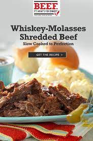 Slow Cooked Whiskey Molasses Shredded Beef Recipe Recipes Beef Shredded Beef