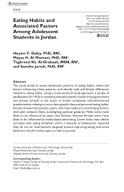 Pdf Eating Habits And Associated Factors Among Adolescent Students In Jordan
