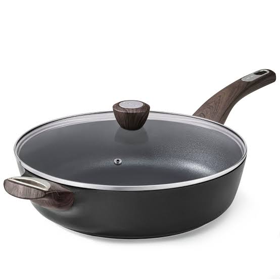 DEEP FRYING PAN Nonstick Skillet with Cover Lid Black 12 Inch 5 Qt SENSARTE  | eBay
