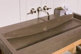 Small country beige tile and ceramic tile slate floor and gray floor bathroom photo in san francisco with white cabinets, white walls, a trough sink and concrete countertops i like the sink for. Console Sinks And Trough Sinks Mychiccabin Com