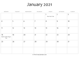 Here is the universal calendar 44ss for january 2021. January 2021 Editable Calendar With Holidays