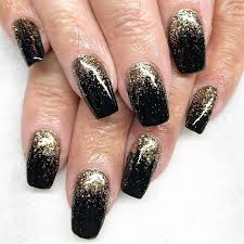 Black And Gold Glitter Toe Nails Black Gold Nails Black Gold Nails Gold Gel Nails Gold Nails