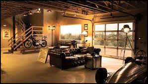 Living Room Garage With Leather Furniture Man Garage Garage House Garage Loft