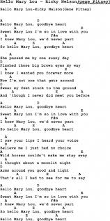 Song Hello Mary Lou By Ricky Nelson Gene Pitney With Lyrics For Vocal Performance And Accompaniment Chord Guitar Chords For Songs Guitar Chords Ukulele Music