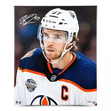 Connor mcdavid comes to speak to the media after finishing during his fitness testing as the oilers rookie camp opens at rexall place on sept. Connor Mcdavid Autographed Looking On 20x24 Canvas Print