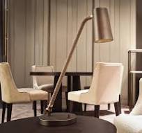 Tall modern bronze or chrome desk lamp with silk rope detail ...
