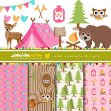 Girls Camping Party Clipart And Digital Paper Set Camp Out Etsy Girl Camping Parties Camping Parties Party Clipart