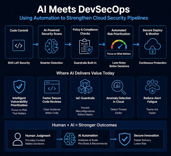 DevSecOps pipeline integrating automated security checks and artificial intelligence