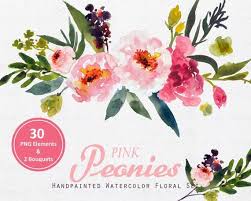 Digital Clipart Watercolor Flower Clipart Peonies Clip Art Etsy In 2020 Flower Clipart Watercolor Flowers Flower Drawing