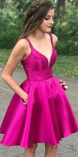 A Line Short Graduation Gown Fuchsia Homecoming Dresses With Pockets Simple Dresses Dresses Fancy Dresses