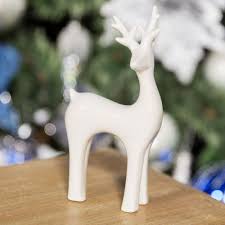 White Ceramic Christmas Reindeer Figurine Modern Minimalist Decoration White Reindeer Figurine Unique Christmas Decorations Reindeer Figurine