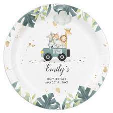 Safari Drive By Baby Shower Paper Plate Decor Zazzle Com Baby Shower Paper Baby Shower Decorations For Boys Plate Decor