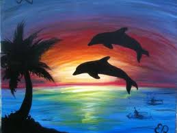 Dolphin Sunset Painting Dolphin Sunset Sunset Painting Dolphin Painting Sunset Art