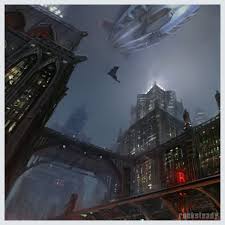 The arkham knight's headquarters is in south drescher. Rocksteady Studios A Twitter Concept Showing Batman Gliding The Scale Of The City In Batman Arkham Knight Note The Stagg Airship Even At This Early Stage Https T Co Jlpqneabnf