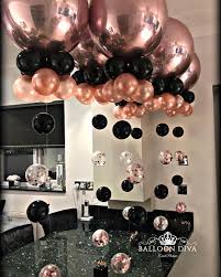 Backdrop Black And Rose Gold Party Theme Rose Gold Orbs Black Rose Gold Party Gold Party 16th Birthday Party