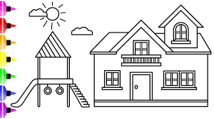How To Draw A House With Children Slide For Kids Coloring Page For Kids Coloring Pages Coloring Pages For Kids Coloring For Kids