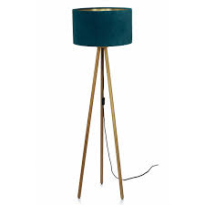 Stehleuchte Holz Eiche Geolt Schirm O44cm Nicky Winterpetrol Blau
