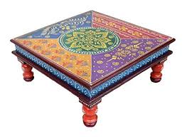 Crafticia Indian Antique Craft Rajasthani Pink City Jaipur Unique Traditional Wooden Handmade Handicraft Chowki Decor Gift Decorations Home Bar Furniture Decor