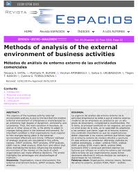 Pest is an acronym that stands for political, economic, social and technological pest focuses on external environmental factors that affect the business, whereas swot analysis focuses on both internal and external factors. Pdf Methods Of Analysis Of The External Environment Of Business Activities Metodos De Analisis De Entorno Externo De Las Actividades Comerciales