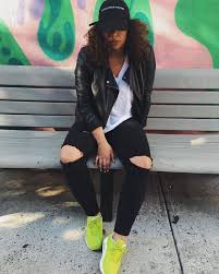 Black And Lime Green Shoes Lime Green Nike Air Tennis Shoes Ripped Black Skinny Jeans White Tee Leather Jacket Snapback N Black Ripped Skinny Jeans Green Shoes Outfit Tennis Shoes Outfit