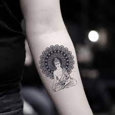 Hand drawn elephant head on ornament background. Amazon Com Buddha Temporary Fake Tattoo Sticker Set Of 2 Www Ohmytat Com Beauty Personal Care